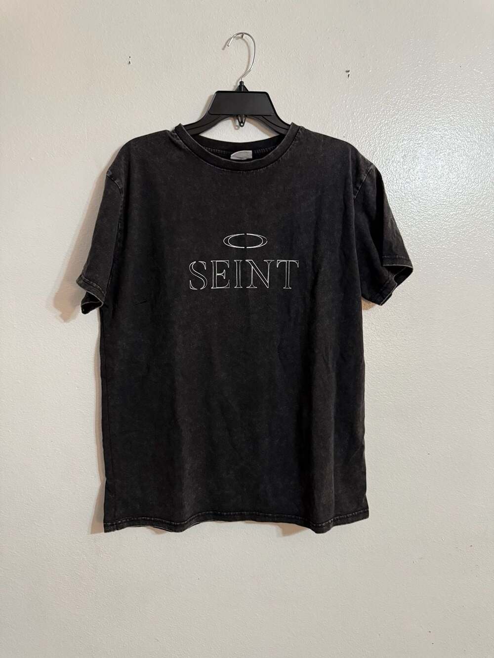 SEINT Graphic T-Shirt Black Acid Wash Size Large